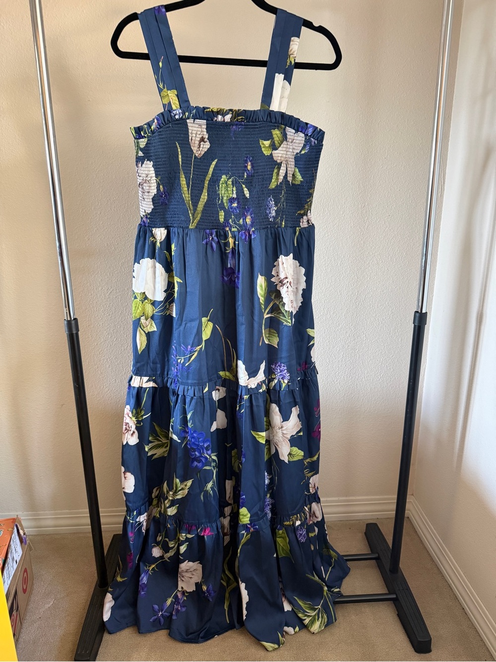Express Navy Floral Smocked Maxi Dress